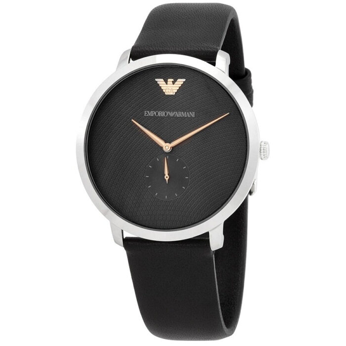 Emporio Armani Modern Slim Quartz Grey Dial Black Leather Strap Watch For Men - AR11162 - Image 8